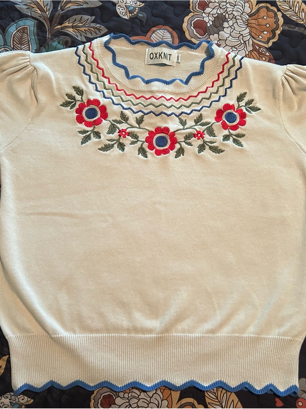 OXKNIT Cream Floral Embroidered Crewneck Sweater - Picture 5 of 5